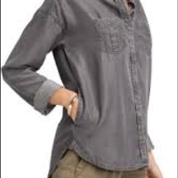 Prana Updrift tencel button down shirt with pocket women’s sz SX grey red - Picture 2 of 5
